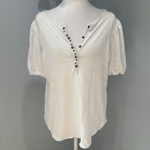 White Short-Sleeve Button Henley Top